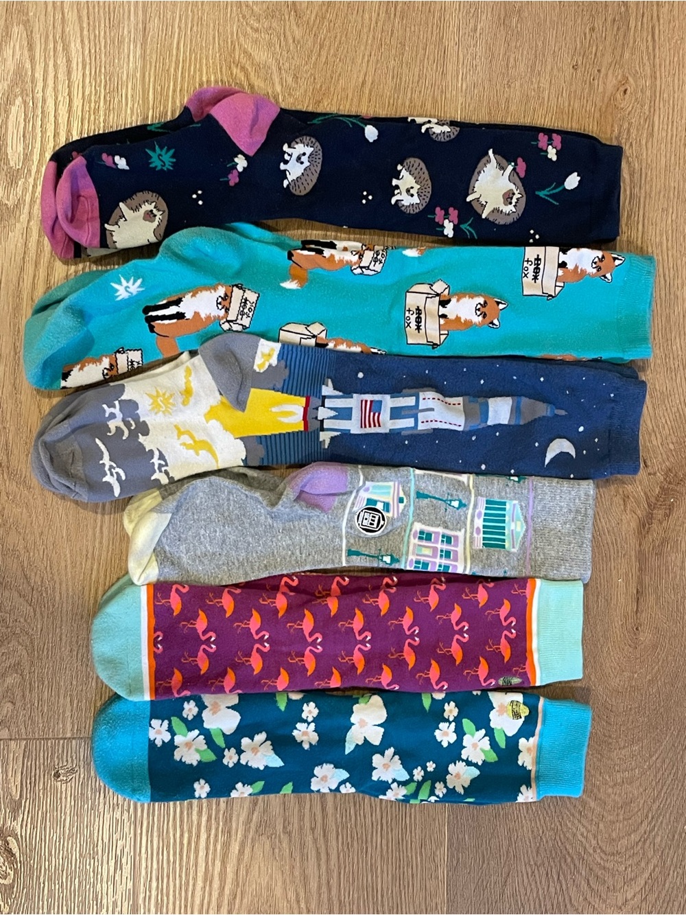 Colorful Floral & Novelty Crew Socks - Mixed Colors